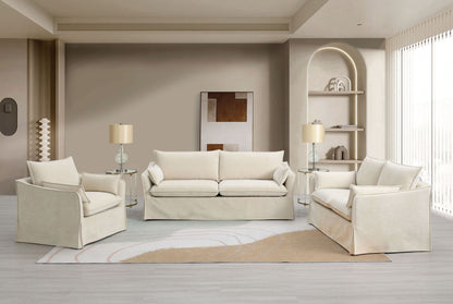 Shane Beige Linen 3Pcs Living Room Set (Sofa, Loveseat, Chair)