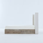 Shelton Upholstered Wingback Bed with 54' High Headboard in Textured Ivory Canvas Chenille, Wood Base, Queen