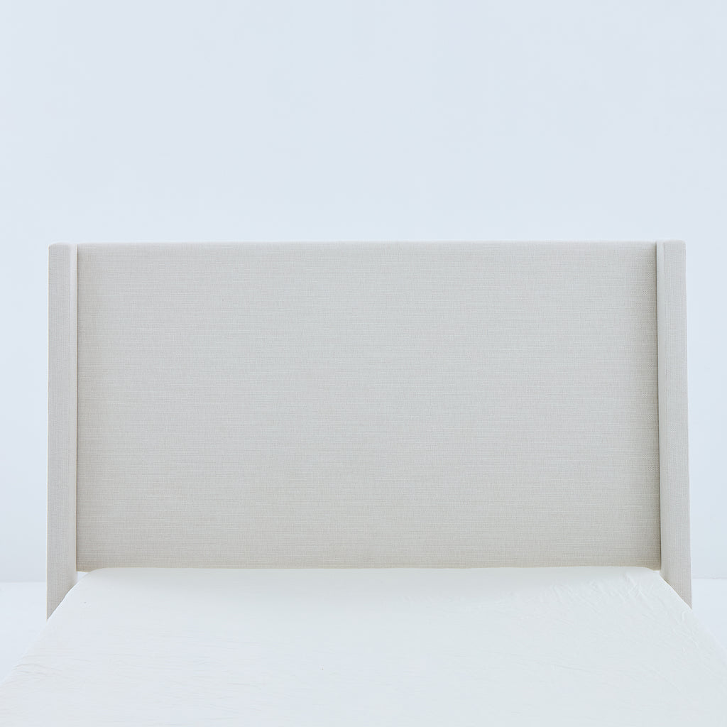 Shelton Upholstered Wingback Bed with 54' High Headboard in Textured Ivory Canvas Chenille, Wood Base, Queen