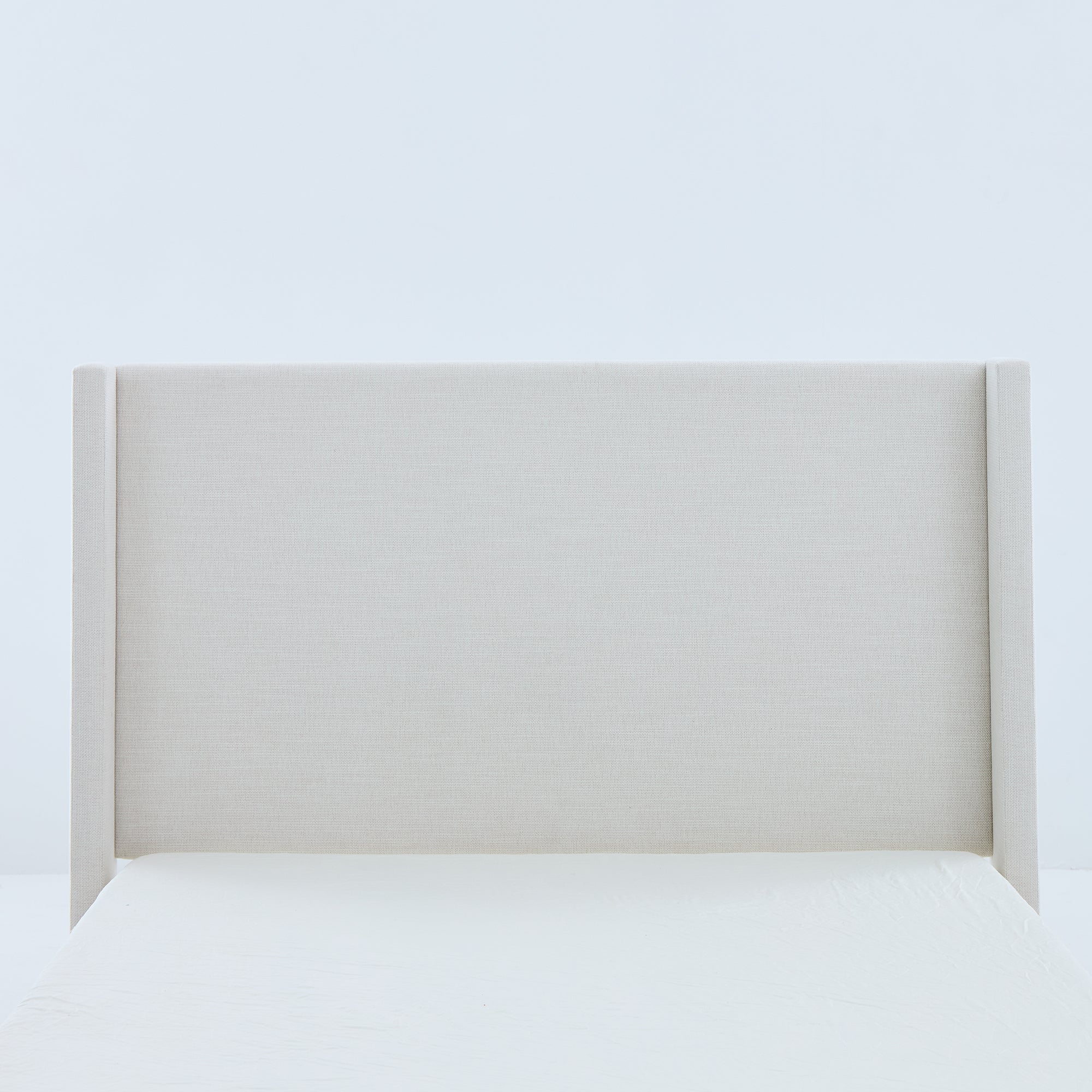 Shelton Upholstered Wingback Bed with 54' High Headboard in Textured Ivory Canvas Chenille, Wood Base, Queen