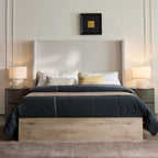 Shelton Upholstered Wingback Bed with 54' High Headboard in Textured Ivory Canvas Chenille, Wood Base, Queen