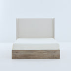 Shelton Upholstered Wingback Bed with 54' High Headboard in Textured Ivory Canvas Chenille, Wood Base, Queen