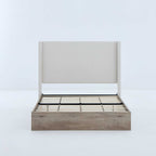 Shelton Upholstered Wingback Bed with 54' High Headboard in Textured Ivory Canvas Chenille, Wood Base, Queen