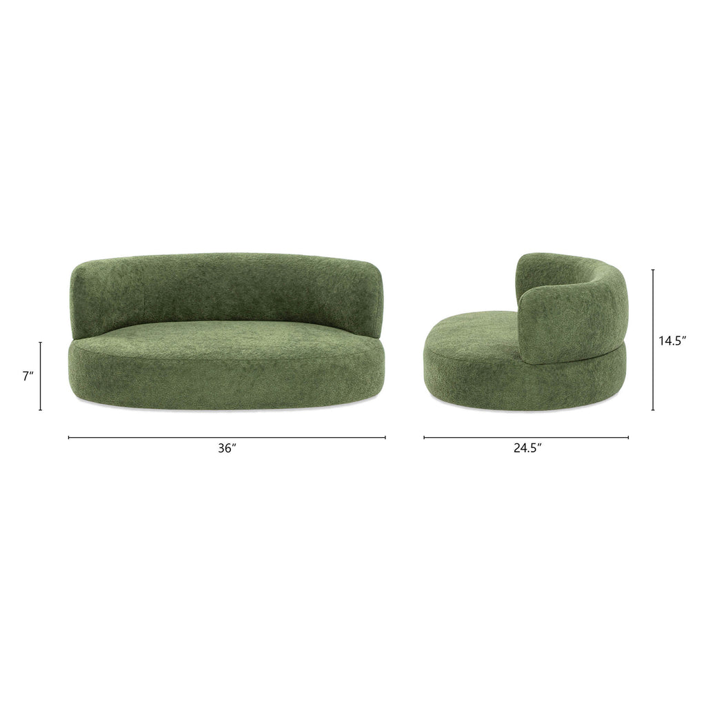 Shep 36' Curved Dog Sofa Bed Medium Moss Green Fleeced Teddy