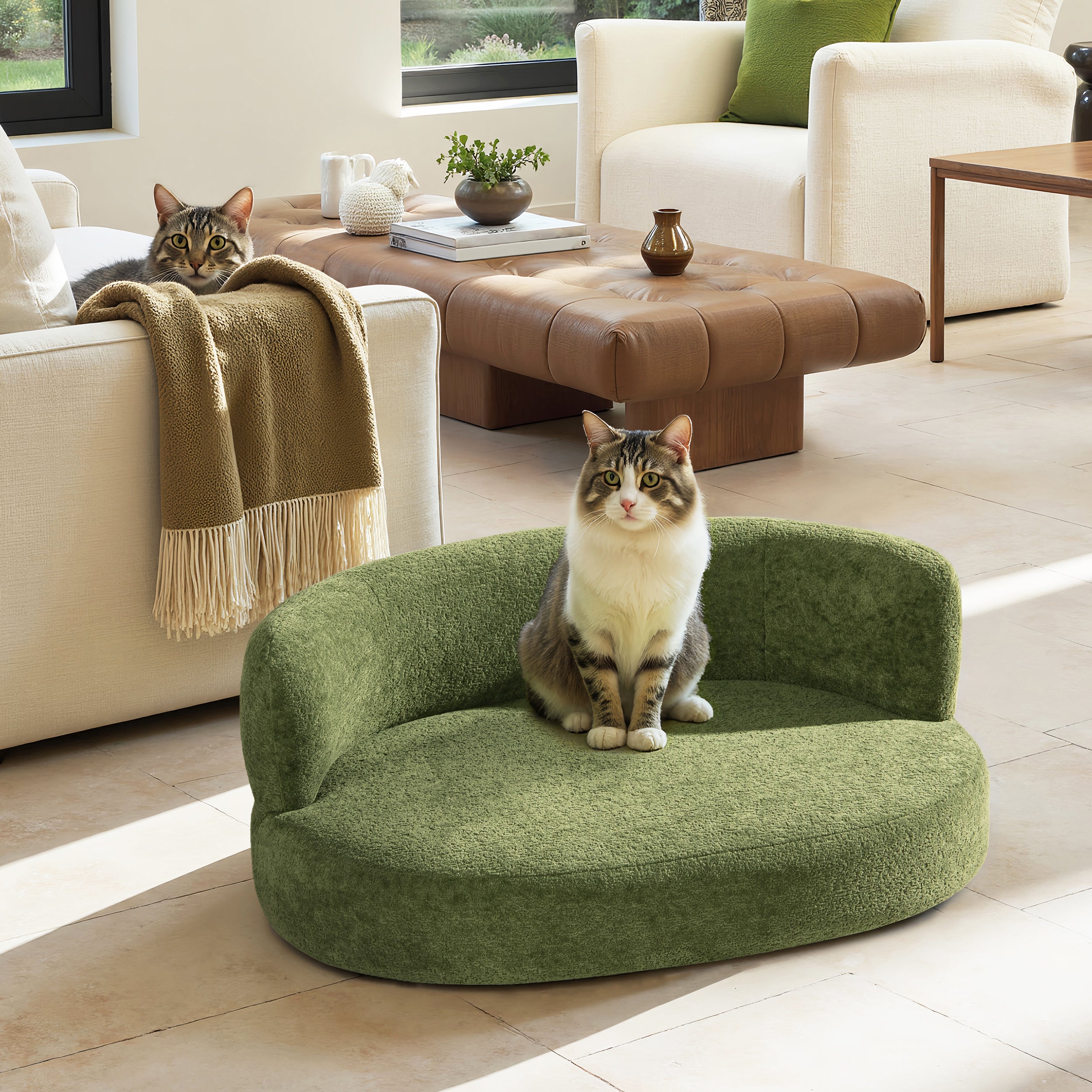 Shep 36' Curved Dog Sofa Bed Medium Moss Green Fleeced Teddy