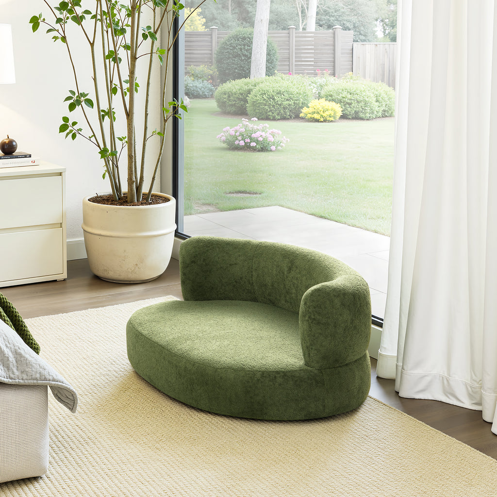 Shep 36' Curved Dog Sofa Bed Medium Moss Green Fleeced Teddy