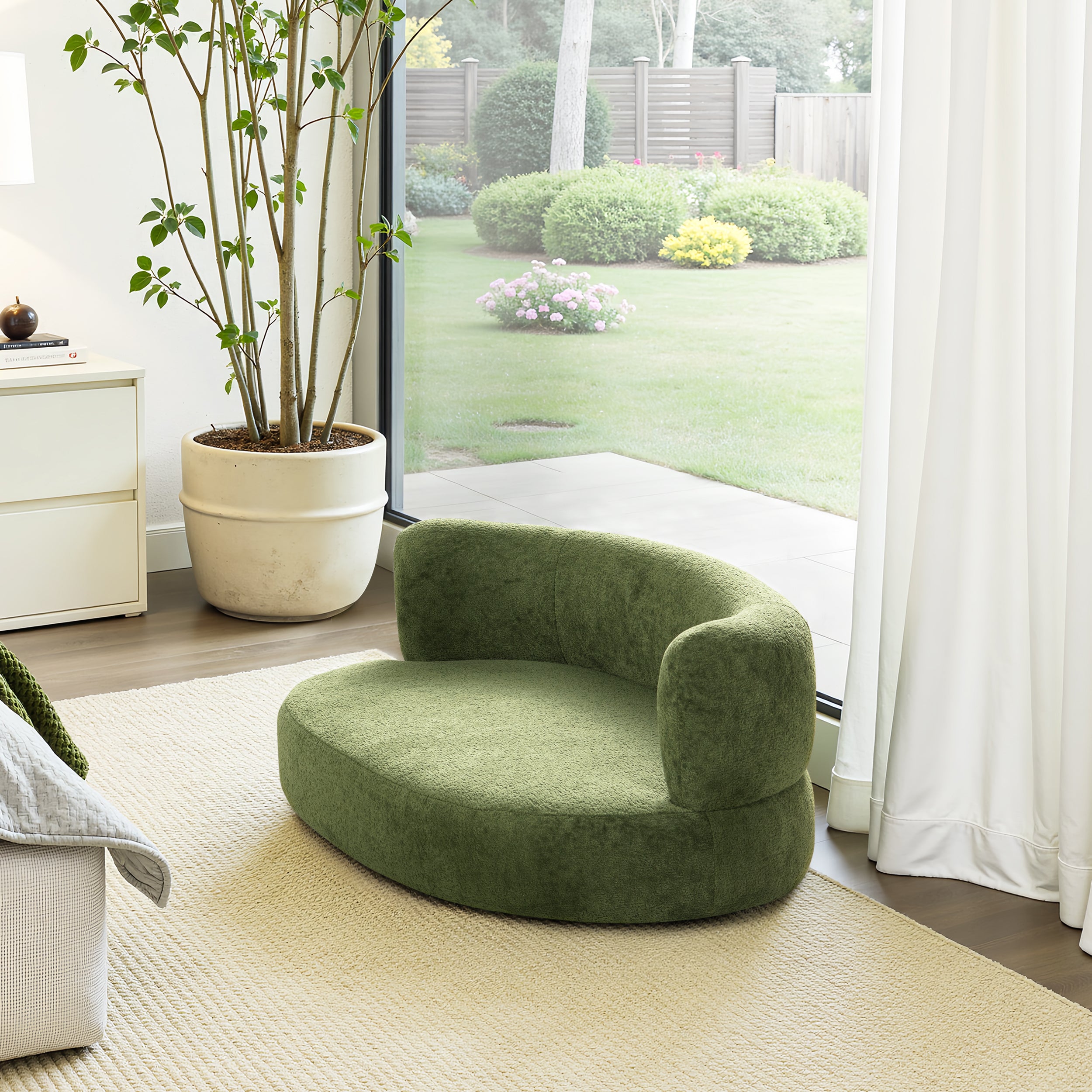 Shep 36' Curved Dog Sofa Bed Medium Moss Green Fleeced Teddy