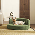 Shep 36' Curved Dog Sofa Bed Medium Moss Green Fleeced Teddy