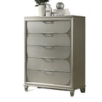 Contemporary Silver 1pc Chest of Drawers Acrylic Handles Embossed Panels English Dovetails 5-Drawers Tall Dresser
