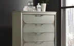 Contemporary Silver 1pc Chest of Drawers Acrylic Handles Embossed Panels English Dovetails 5-Drawers Tall Dresser