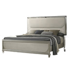 Contemporary Glam Silver Fabric Upholstered Queen Size Bed w LED Embossed Panel 1pc Bedframe Bedroom Furniture