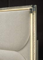 Contemporary Glam Silver Fabric Upholstered Queen Size Bed w LED Embossed Panel 1pc Bedframe Bedroom Furniture