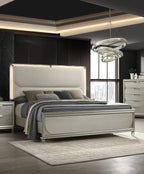 Contemporary Glam Silver Fabric Upholstered Queen Size Bed w LED Embossed Panel 1pc Bedframe Bedroom Furniture