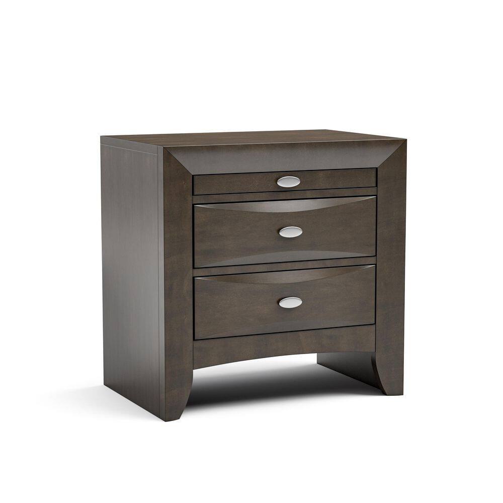 Gray Simple Contemporary 1pc Nightstand Solid wood Bedside Table Knob Pulls 2-Drawers Bedside Table