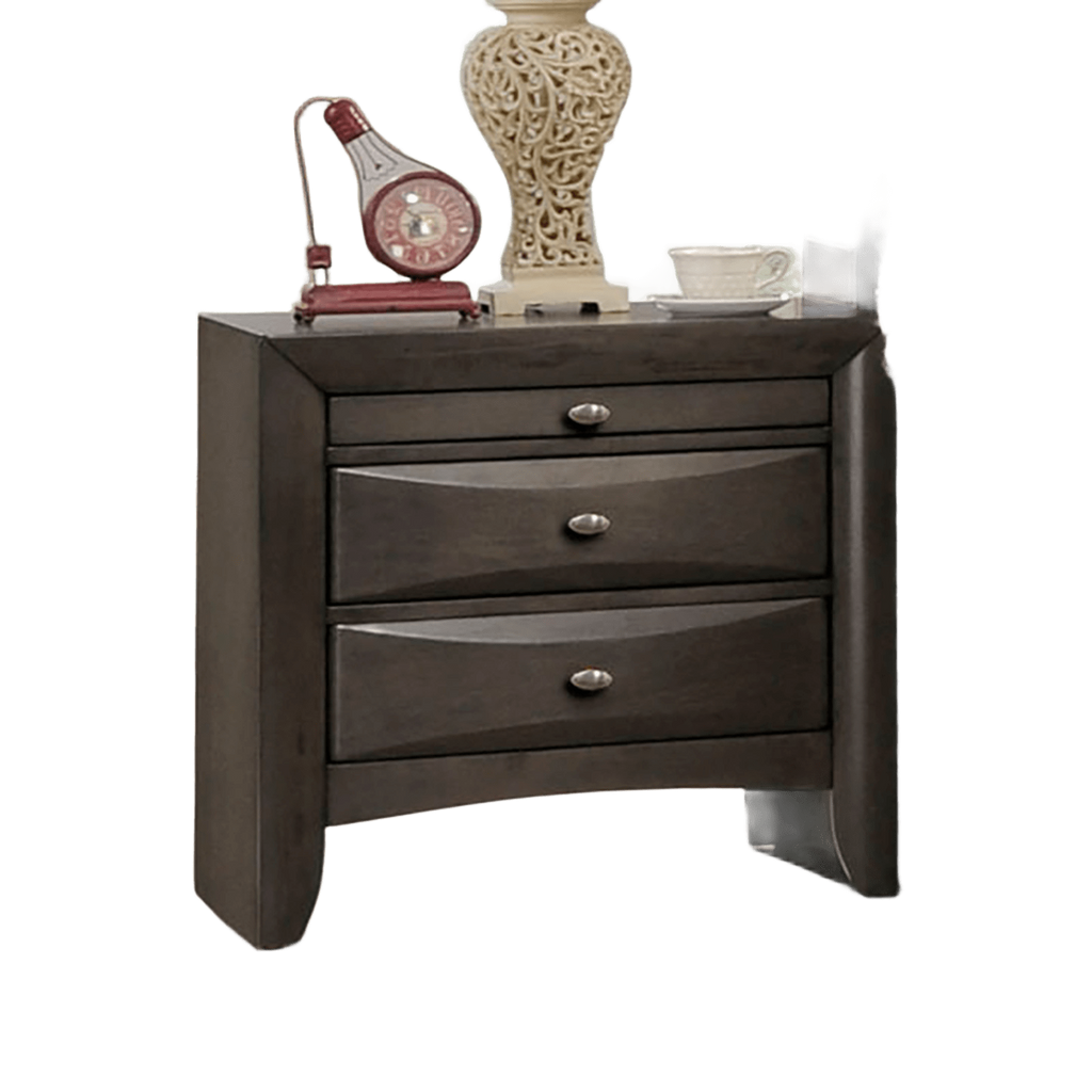 Gray Simple Contemporary 1pc Nightstand Solid wood Bedside Table Knob Pulls 2-Drawers Bedside Table