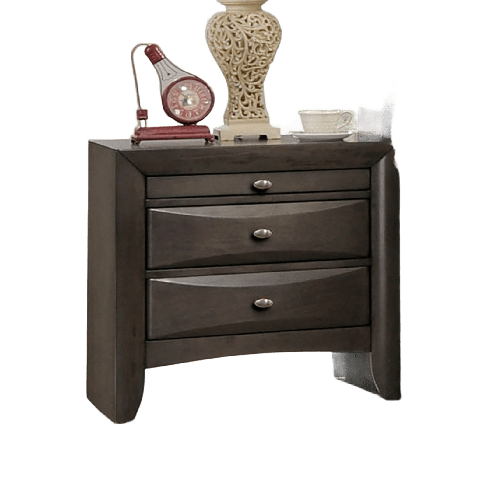 Gray Simple Contemporary 1pc Nightstand Solid wood Bedside Table Knob Pulls 2-Drawers Bedside Table