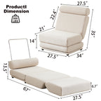 Single Sofa Chair Foldable Single Sofa Bed with Pillow,Portable Foldable Sofa Bed,Leisure Sofa Chair,Easy to Store,Made of Breathable and Wearable Linen Cream white