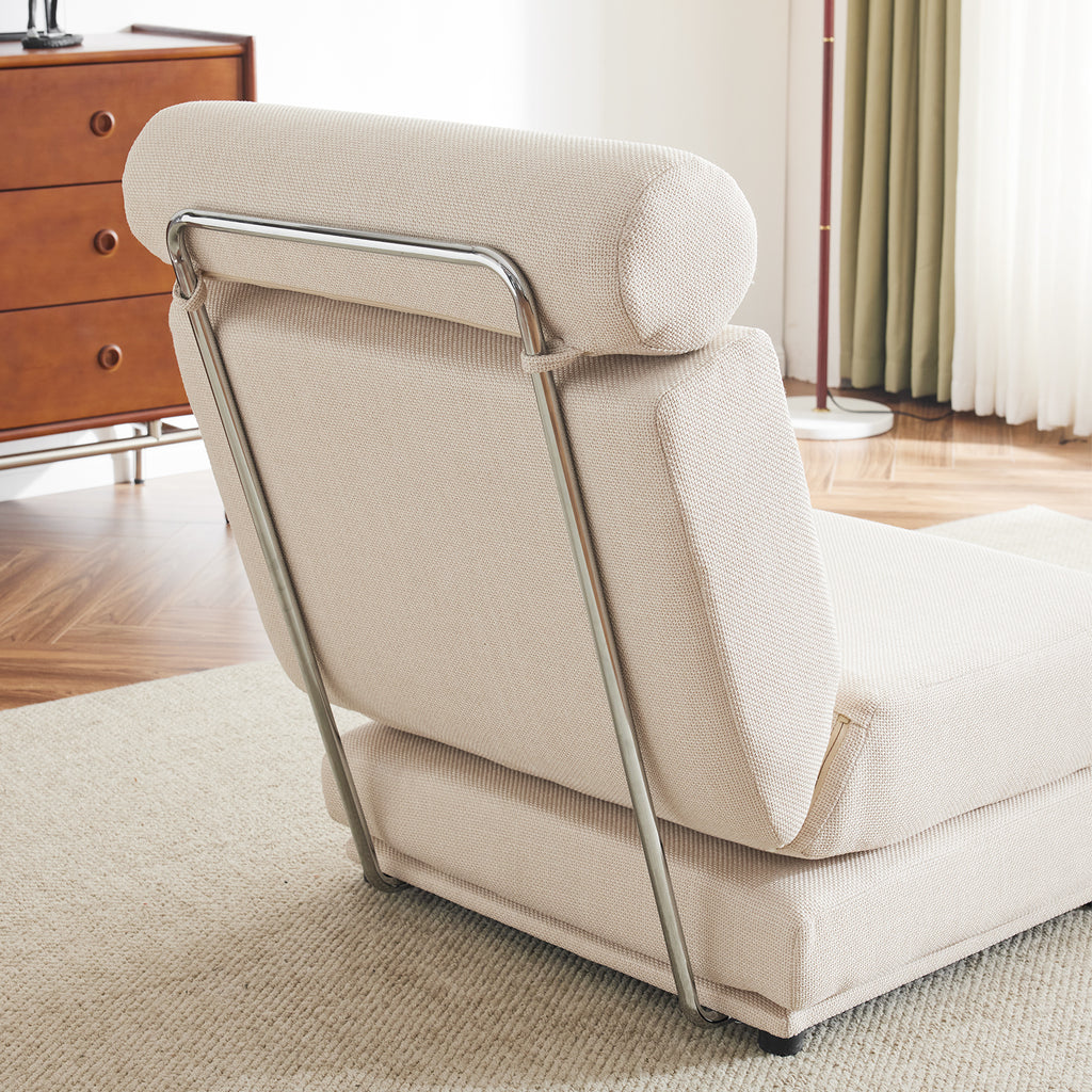 Single Sofa Chair Foldable Single Sofa Bed with Pillow,Portable Foldable Sofa Bed,Leisure Sofa Chair,Easy to Store,Made of Breathable and Wearable Linen Cream white