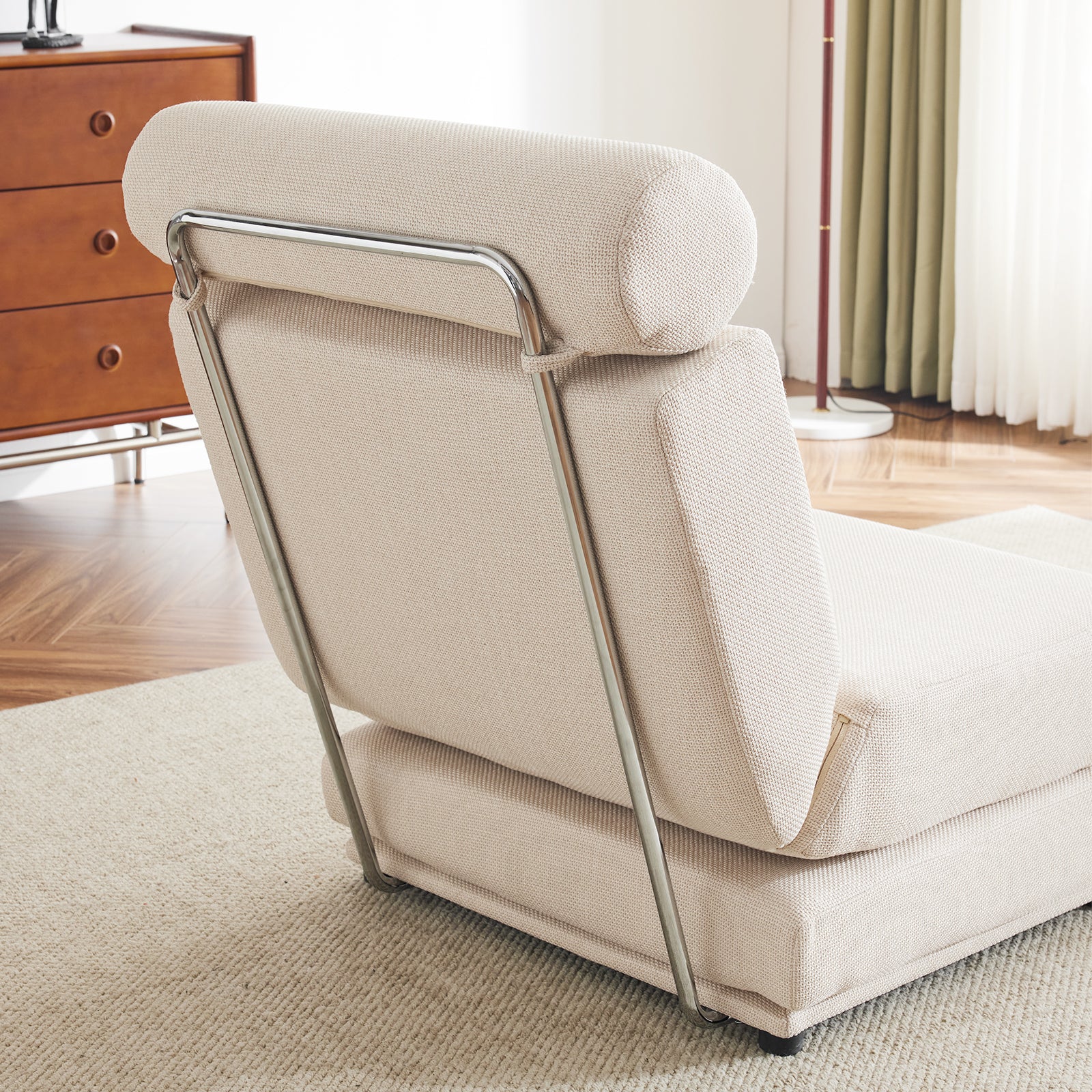 Single Sofa Chair Foldable Single Sofa Bed with Pillow,Portable Foldable Sofa Bed,Leisure Sofa Chair,Easy to Store,Made of Breathable and Wearable Linen Cream white
