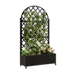 round Metal Planter Box with Trellis Raised Garden Bed with 4 wheelsTrellis & Privacy Screen for Climbing Plants, Vegetables, Vines