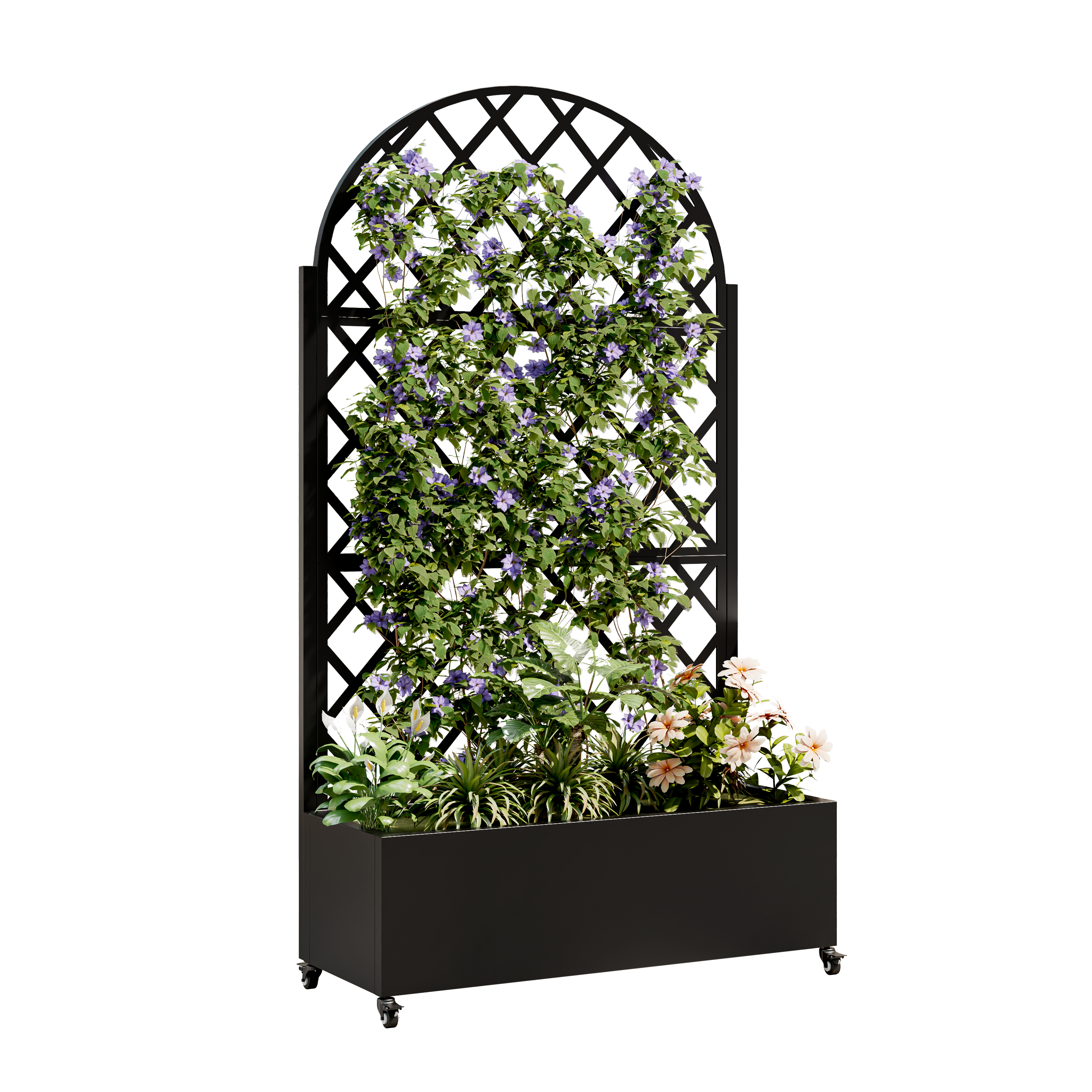 round Metal Planter Box with Trellis Raised Garden Bed with 4 wheelsTrellis & Privacy Screen for Climbing Plants, Vegetables, Vines