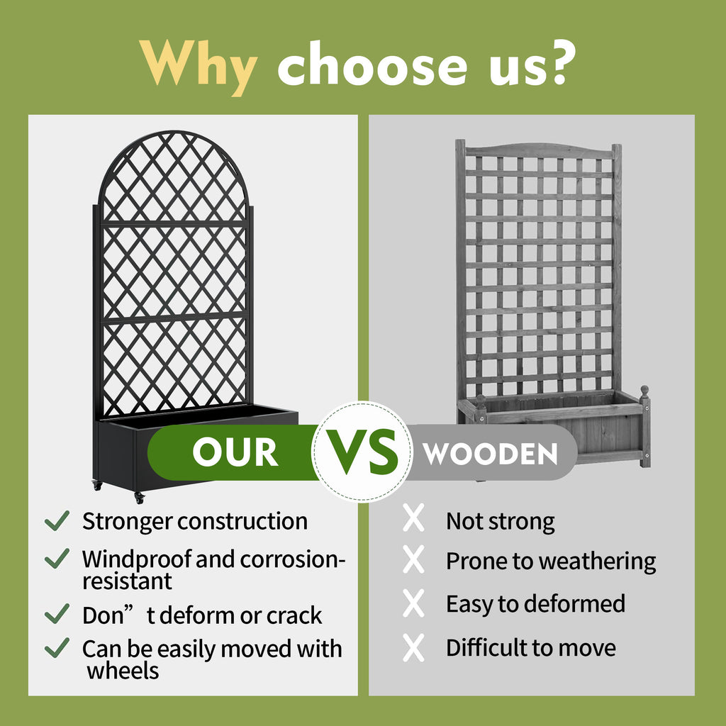 round Metal Planter Box with Trellis Raised Garden Bed with 4 wheelsTrellis & Privacy Screen for Climbing Plants, Vegetables, Vines