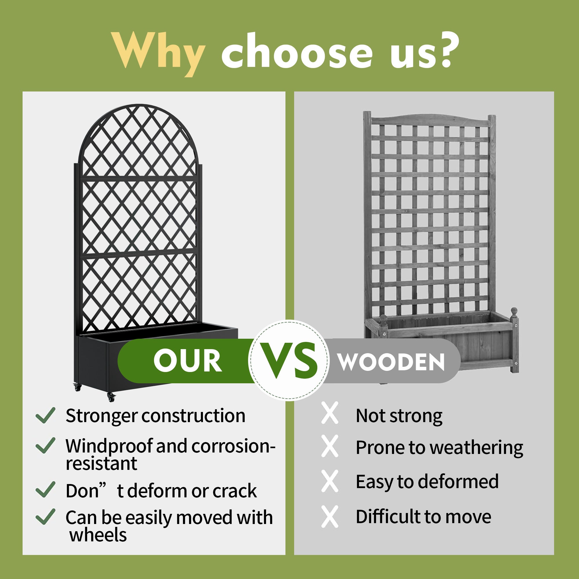 round Metal Planter Box with Trellis Raised Garden Bed with 4 wheelsTrellis & Privacy Screen for Climbing Plants, Vegetables, Vines