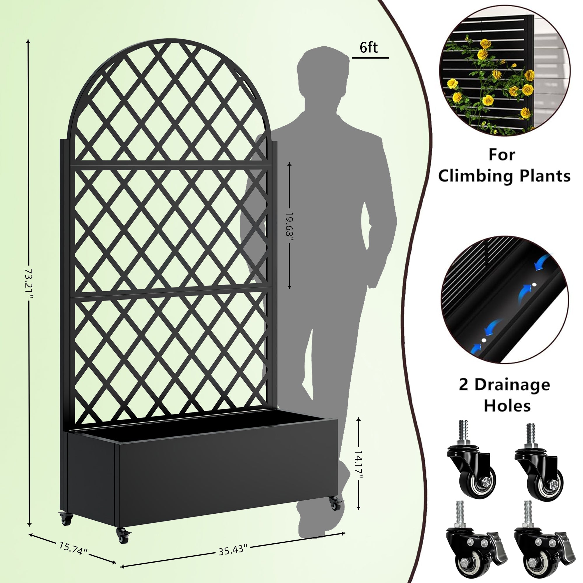 round Metal Planter Box with Trellis Raised Garden Bed with 4 wheelsTrellis & Privacy Screen for Climbing Plants, Vegetables, Vines