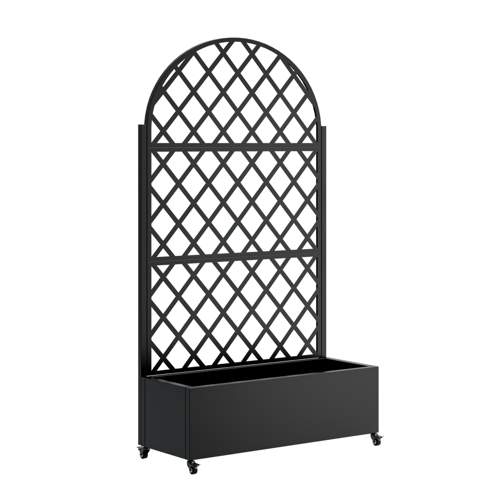 round Metal Planter Box with Trellis Raised Garden Bed with 4 wheelsTrellis & Privacy Screen for Climbing Plants, Vegetables, Vines