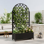round Metal Planter Box with Trellis Raised Garden Bed with 4 wheelsTrellis & Privacy Screen for Climbing Plants, Vegetables, Vines