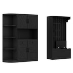 Multifunctional left-right combination hall cabinet (can be used separately) with storage and 4 hooks, storage cabinet/ hall tree 2 in 1 for living room, kitchen and hallway, Black