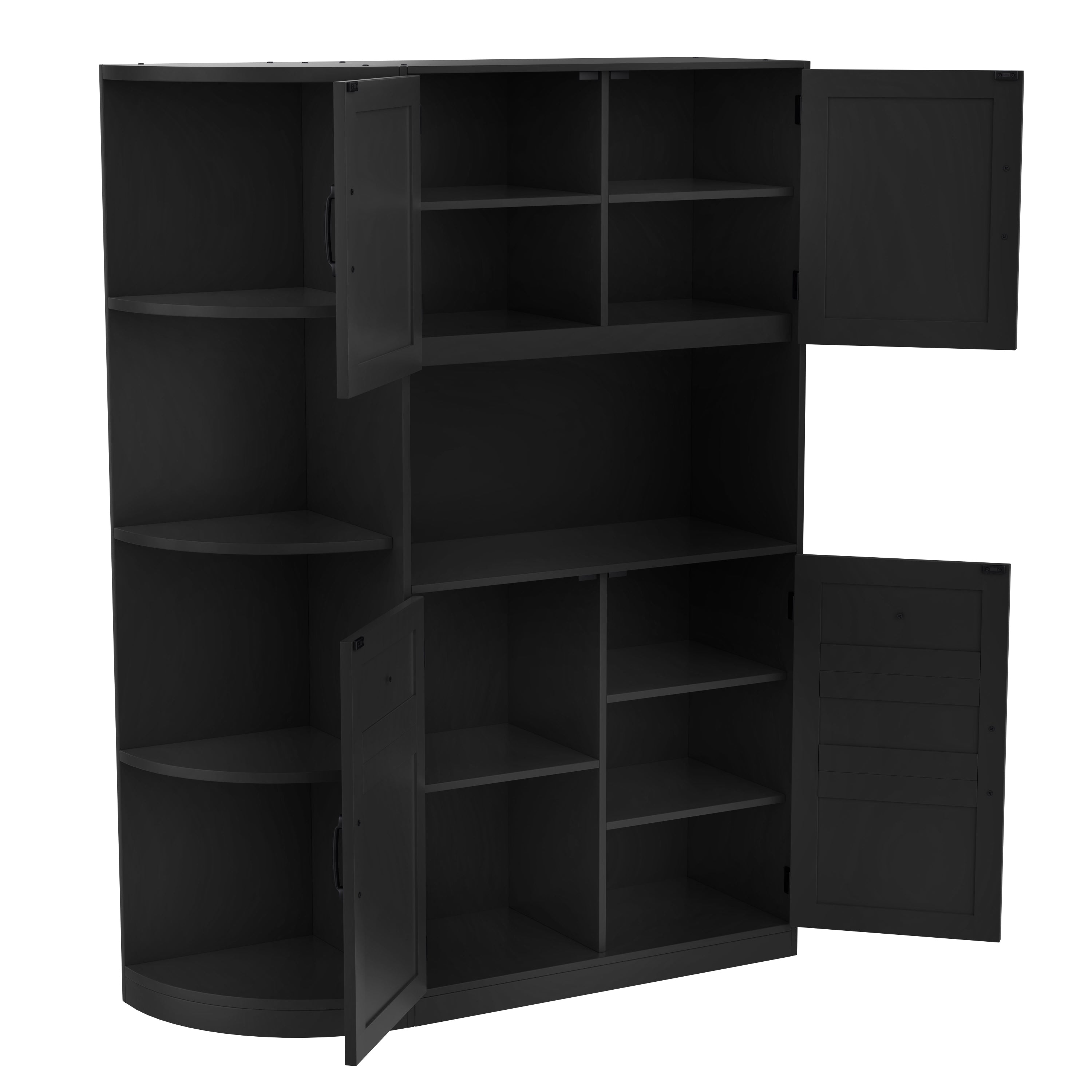 Multifunctional left-right combination hall cabinet (can be used separately) with storage and 4 hooks, storage cabinet/ hall tree 2 in 1 for living room, kitchen and hallway, Black