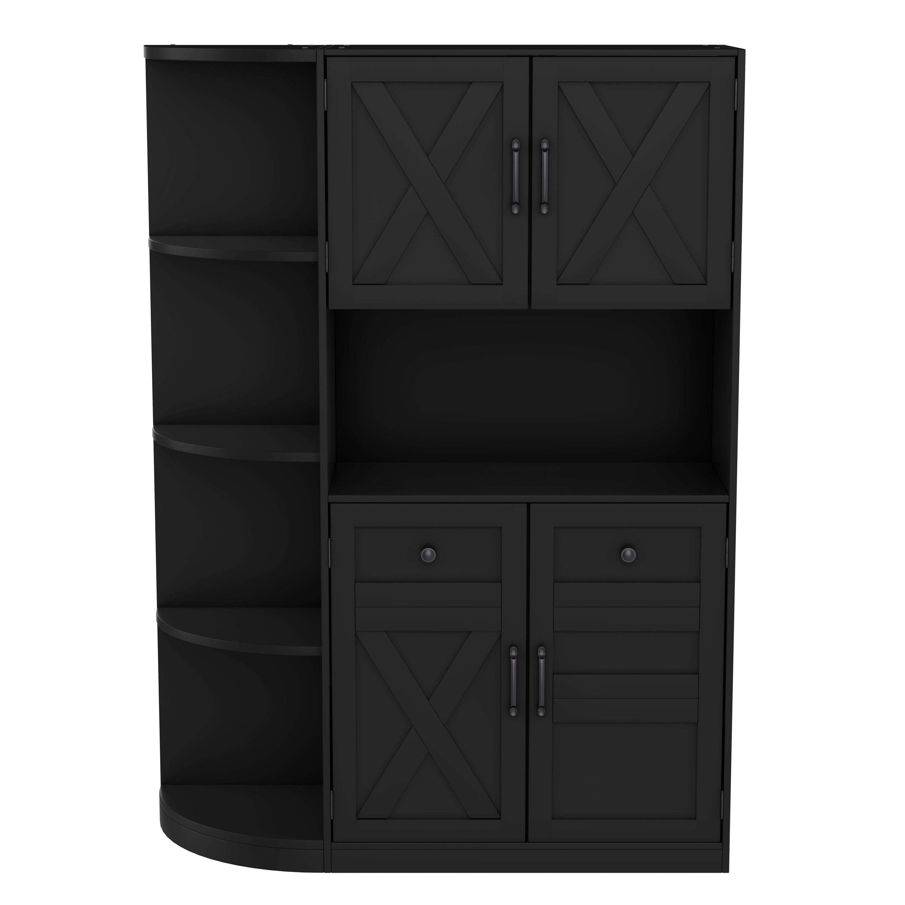 Multifunctional left-right combination hall cabinet (can be used separately) with storage and 4 hooks, storage cabinet/ hall tree 2 in 1 for living room, kitchen and hallway, Black