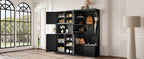 Multifunctional left-right combination hall cabinet (can be used separately) with storage and 4 hooks, storage cabinet/ hall tree 2 in 1 for living room, kitchen and hallway, Black