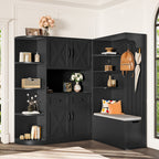 Multifunctional left-right combination hall cabinet (can be used separately) with storage and 4 hooks, storage cabinet/ hall tree 2 in 1 for living room, kitchen and hallway, Black