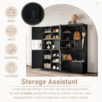 Multifunctional left-right combination hall cabinet (can be used separately) with storage and 4 hooks, storage cabinet/ hall tree 2 in 1 for living room, kitchen and hallway, Black