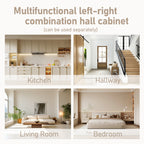 Multifunctional left-right combination hall cabinet (can be used separately) with storage and 4 hooks, storage cabinet/ hall tree 2 in 1 for living room, kitchen and hallway, Black