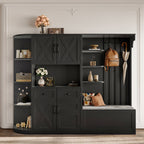 Multifunctional left-right combination hall cabinet (can be used separately) with storage and 4 hooks, storage cabinet/ hall tree 2 in 1 for living room, kitchen and hallway, Black