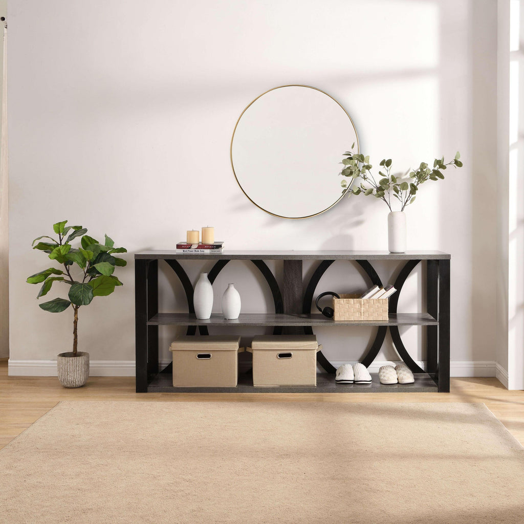 3-Tier Industrial Console Table,70.87 inch, Narrow Entry Table Long Table with Storage for Entryway, Living Room, Foyer, Hallway, black