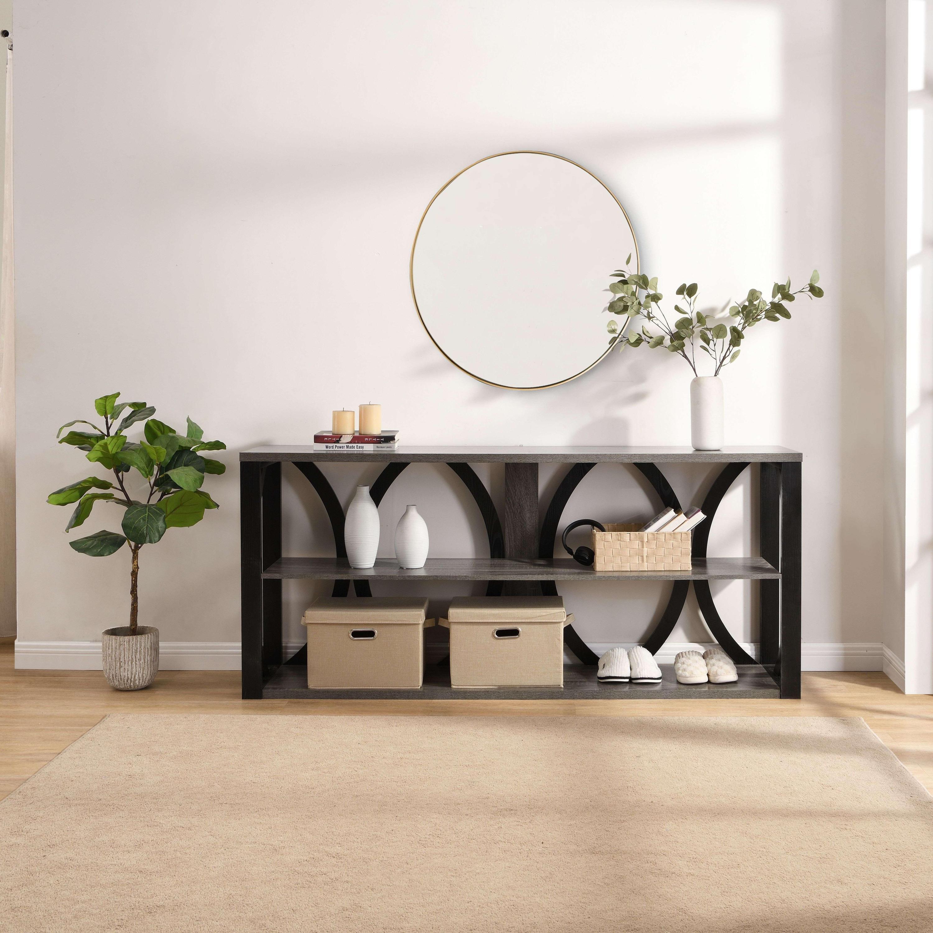 3-Tier Industrial Console Table,70.87 inch, Narrow Entry Table Long Table with Storage for Entryway, Living Room, Foyer, Hallway, black