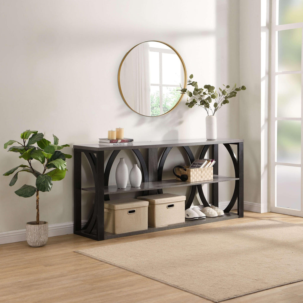 3-Tier Industrial Console Table,70.87 inch, Narrow Entry Table Long Table with Storage for Entryway, Living Room, Foyer, Hallway, black