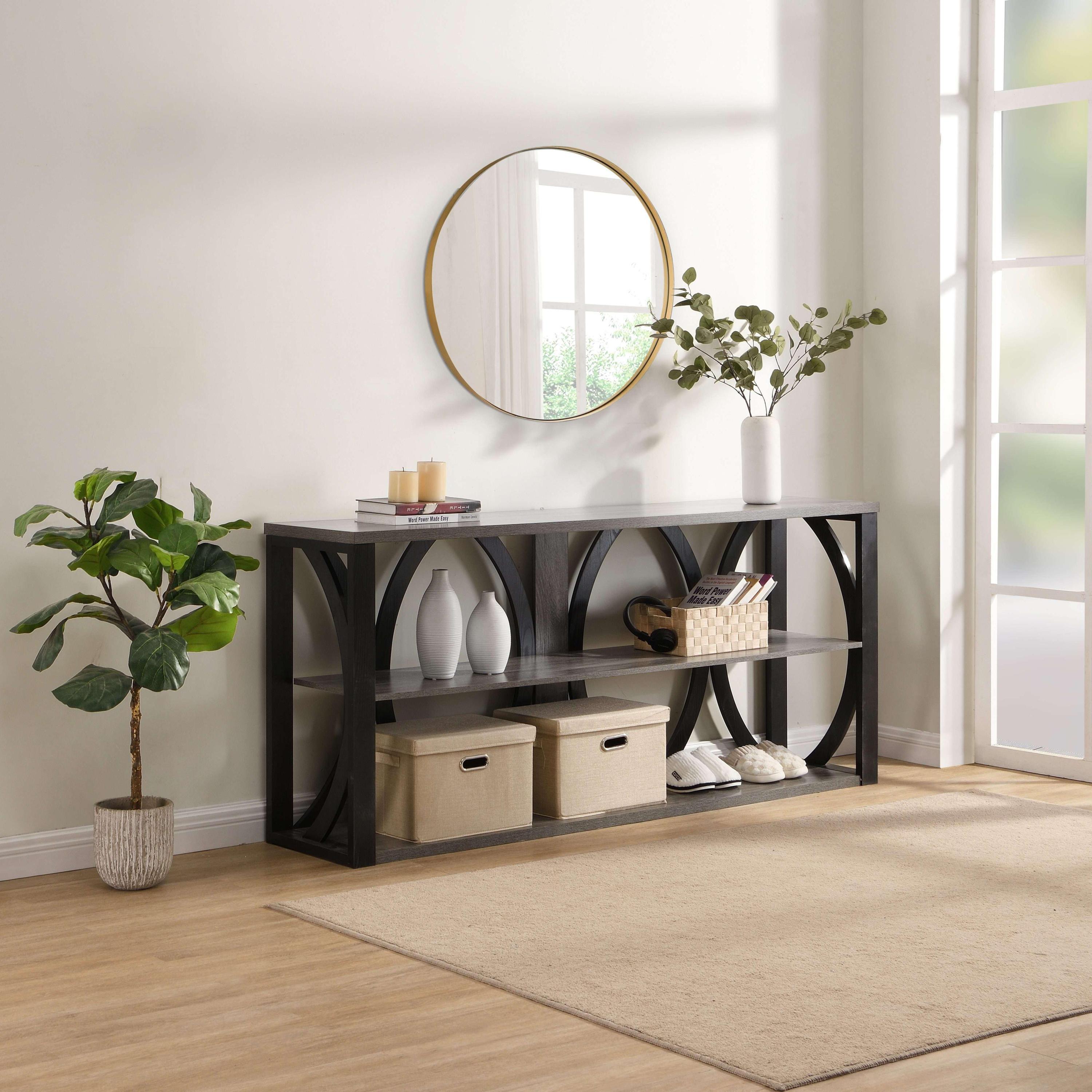 3-Tier Industrial Console Table,70.87 inch, Narrow Entry Table Long Table with Storage for Entryway, Living Room, Foyer, Hallway, black