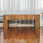 Handmade Ridged Slats Solid Wood Soba Straight Media Unit, Oak