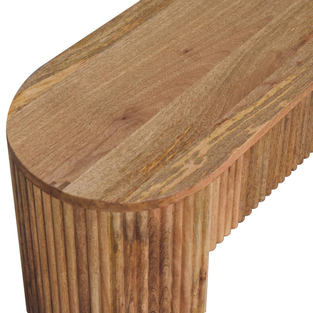 Handmade Ridged Slats Solid Wood Soba Straight Media Unit, Oak