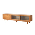 Solid Cherry Wood TV Cabinet with Glass Doors and Drawers.