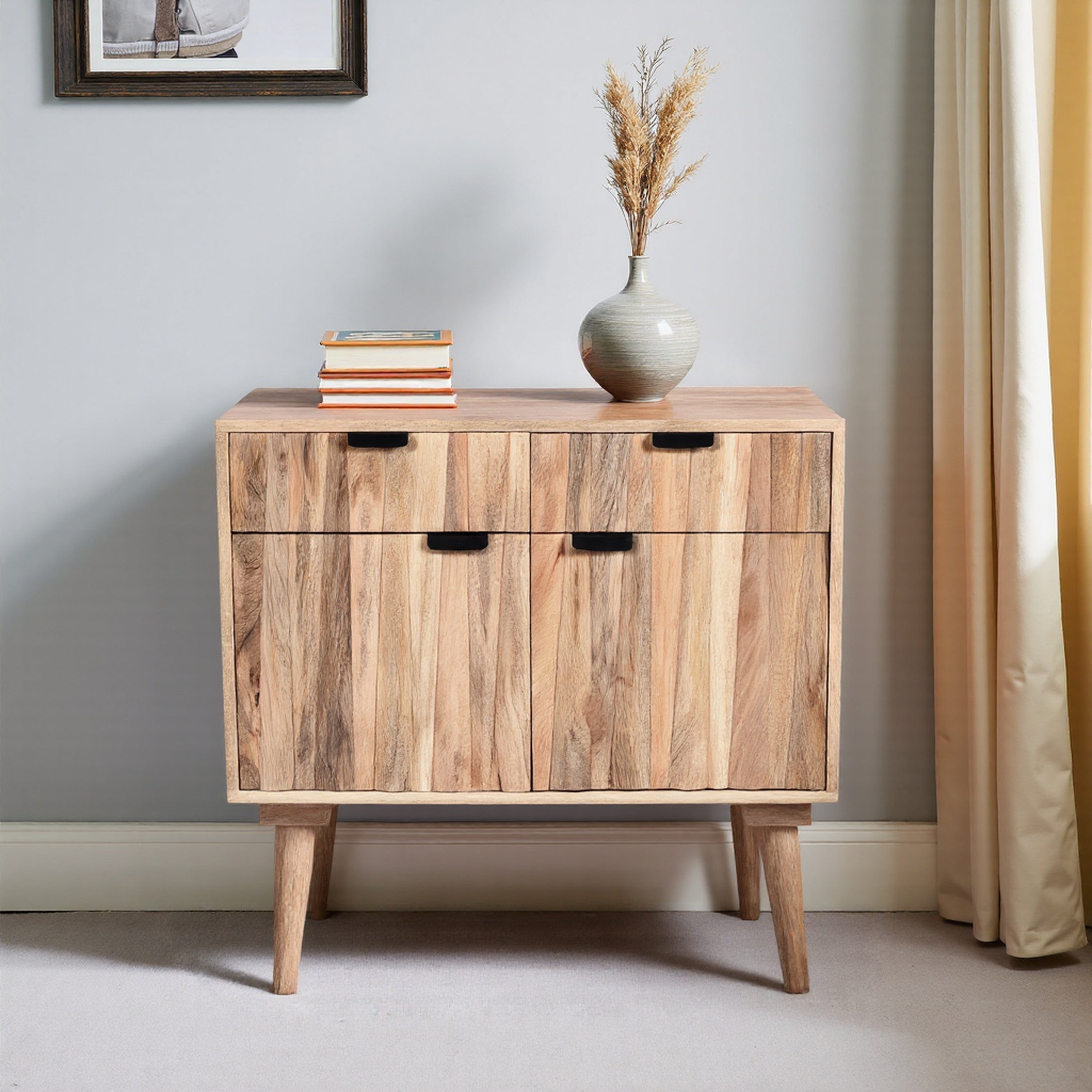 Stylish - Style 2 -Drawer 2 -Door Cabinet , Mango Wood in Natural Finish