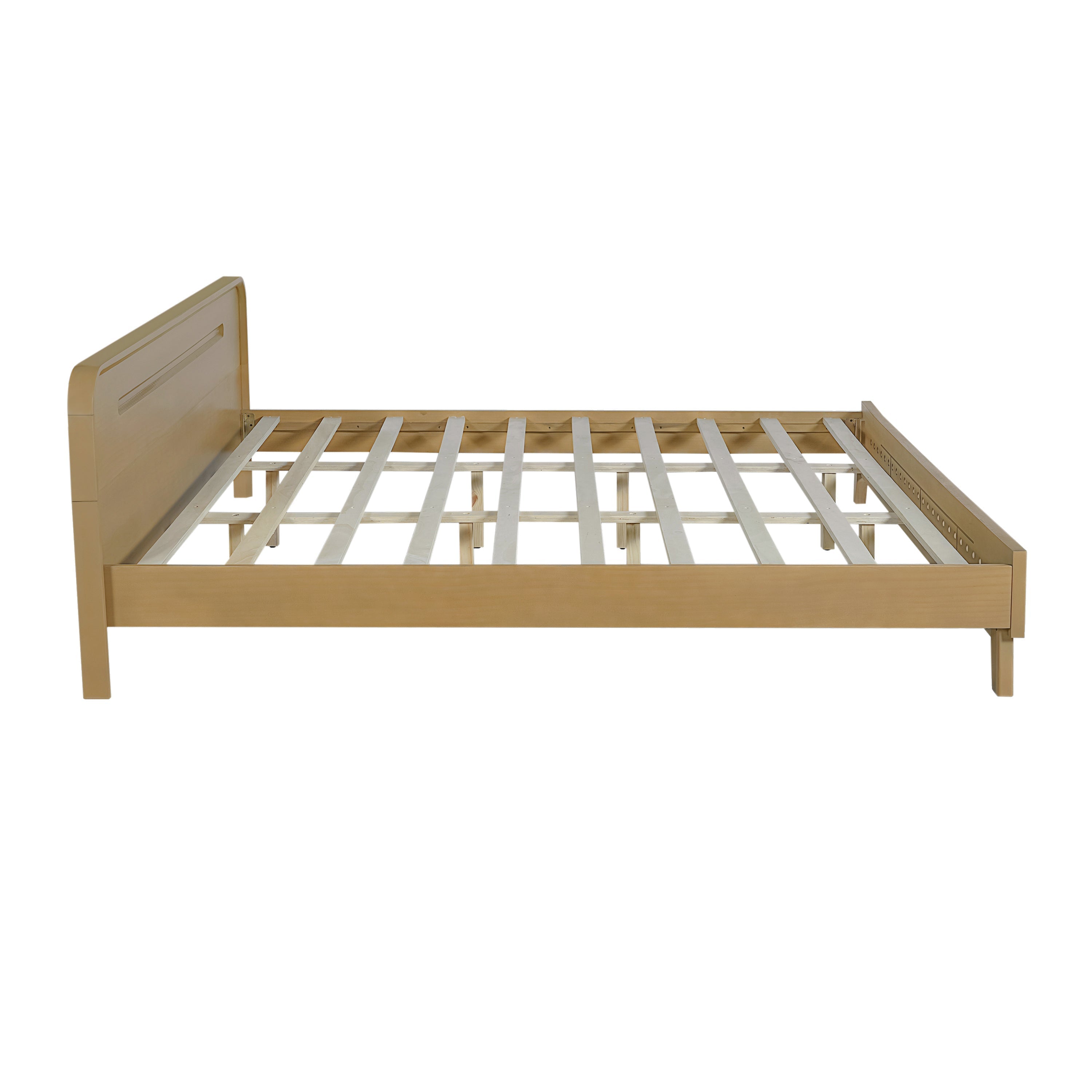 PINE SOLID WOOD KING SIZE BED, SOLID AND STABLE, NO BOX SPRING NEEDED, RUSTIC YELLOW COLOR