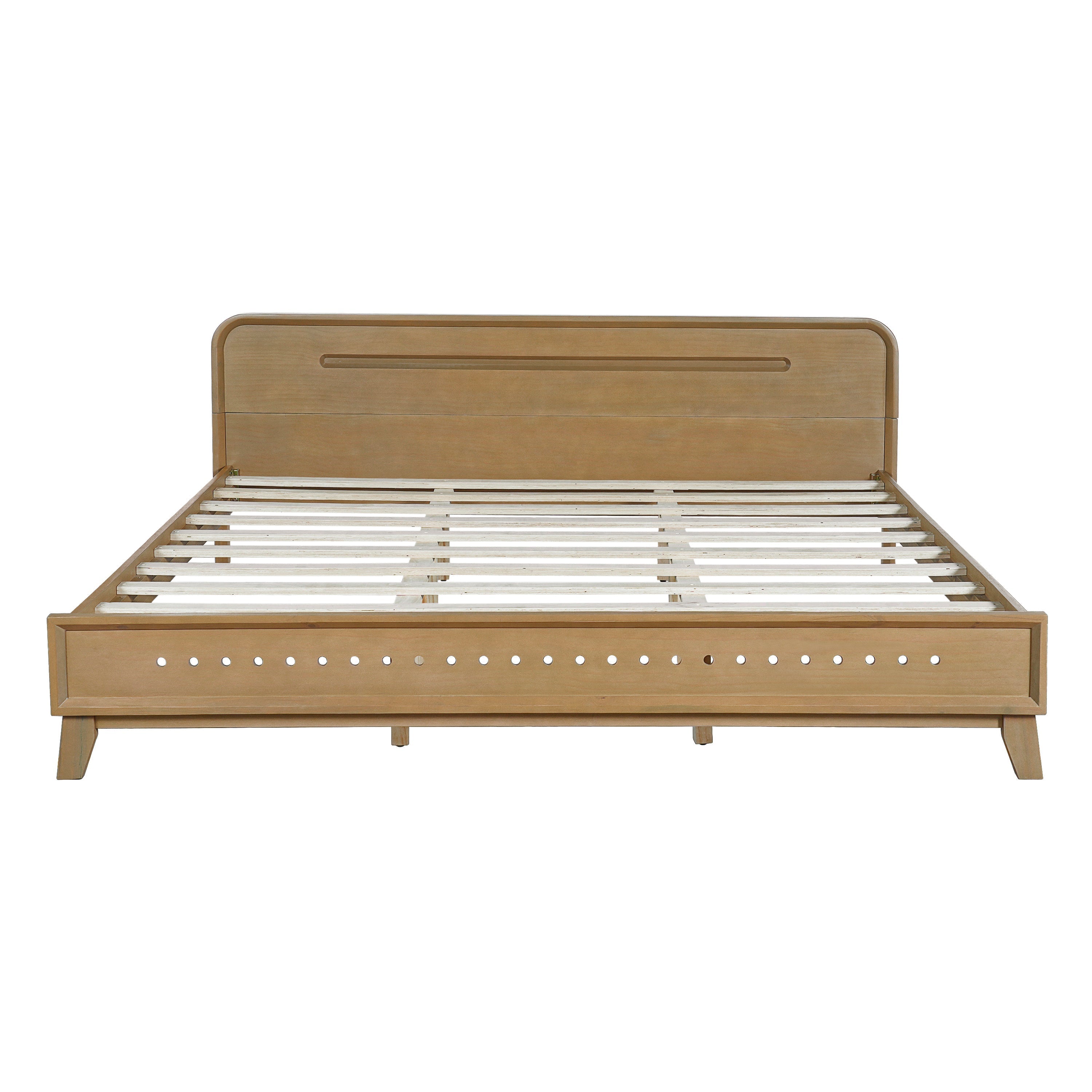 PINE SOLID WOOD KING SIZE BED, SOLID AND STABLE, NO BOX SPRING NEEDED, RUSTIC YELLOW COLOR