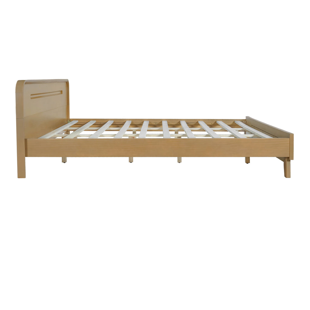 PINE SOLID WOOD KING SIZE BED, SOLID AND STABLE, NO BOX SPRING NEEDED, RUSTIC YELLOW COLOR
