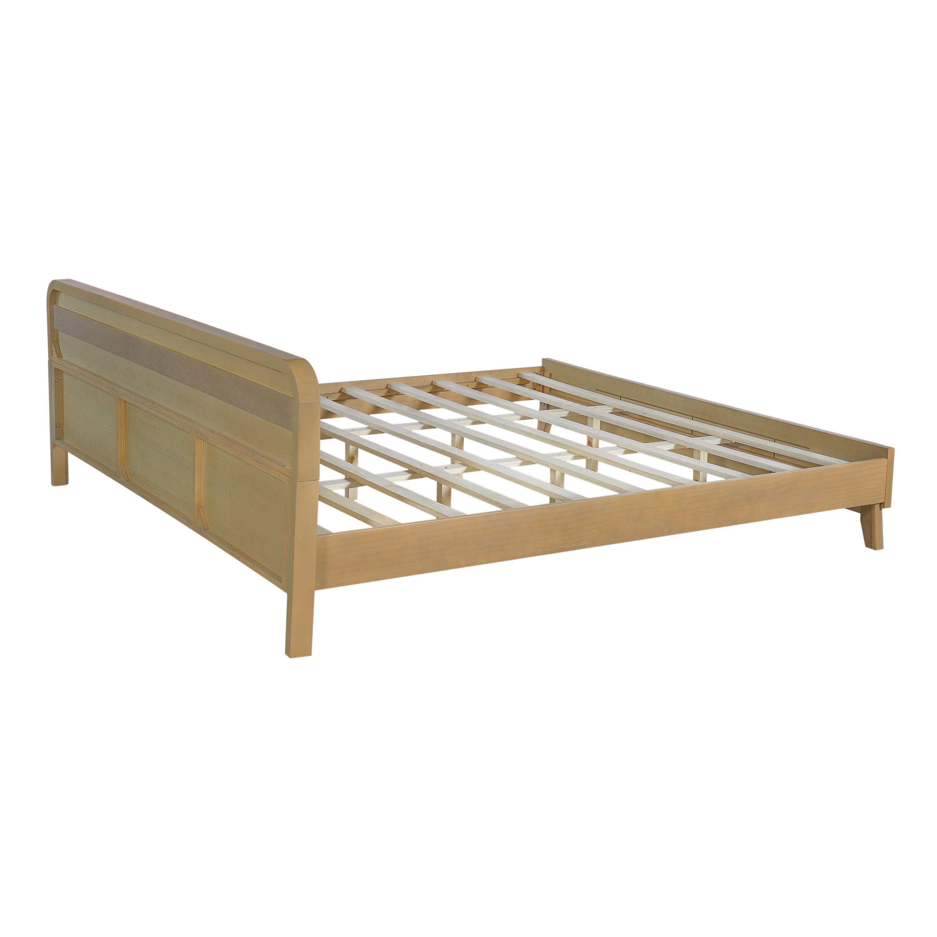 PINE SOLID WOOD KING SIZE BED, SOLID AND STABLE, NO BOX SPRING NEEDED, RUSTIC YELLOW COLOR